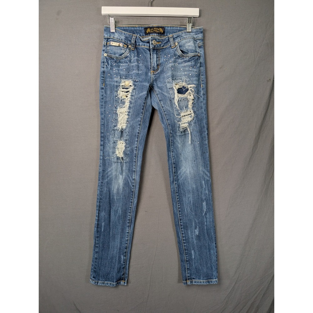 VO‎ Jeans Womens Distressed Rhinestone Skinny Jeans Blue Size 27 VO-3605S